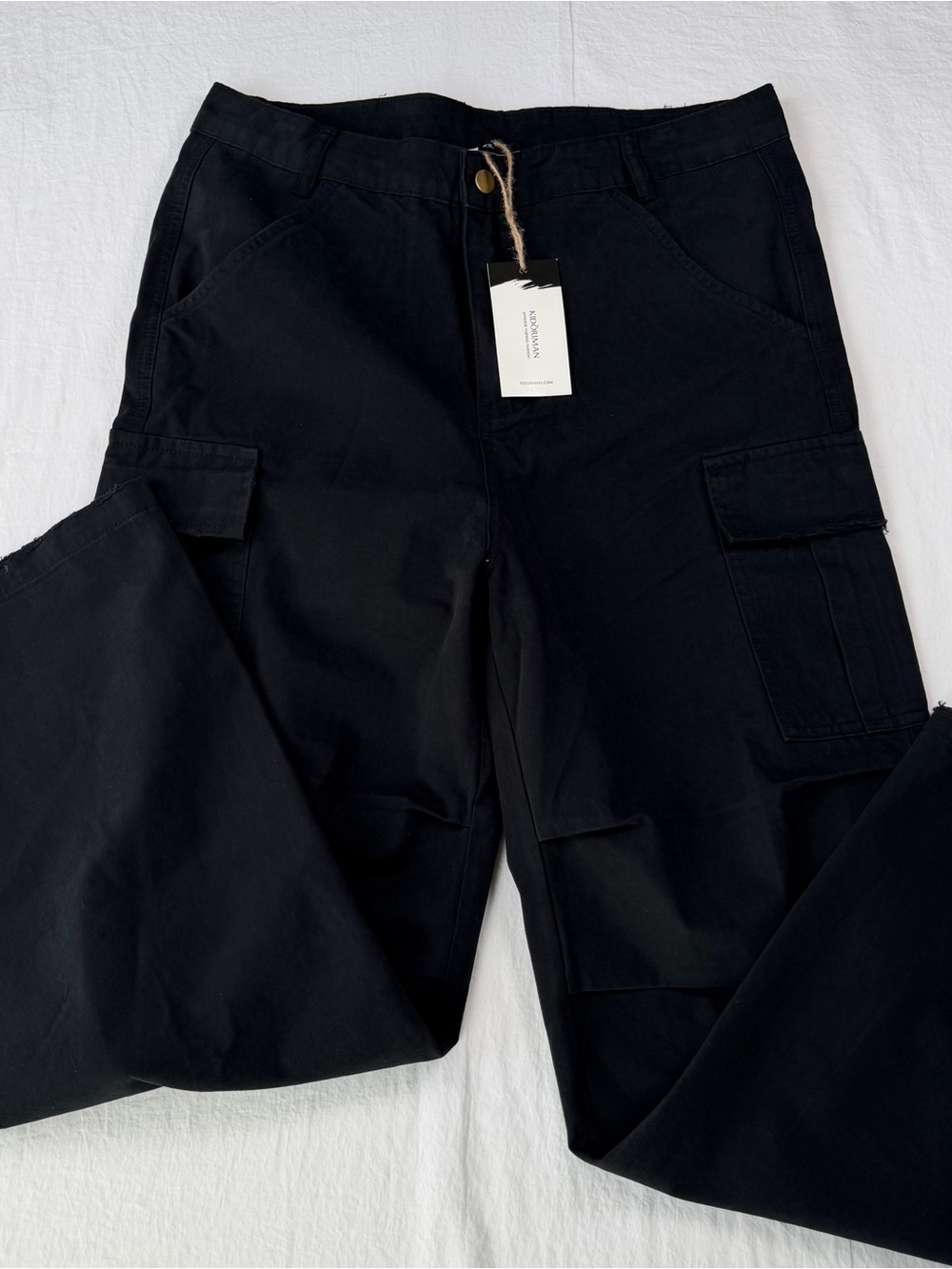 Kidoriman Kaiju Cargo Pants Mens L Black NWT Japanese Streetwear Wide Raw Hem